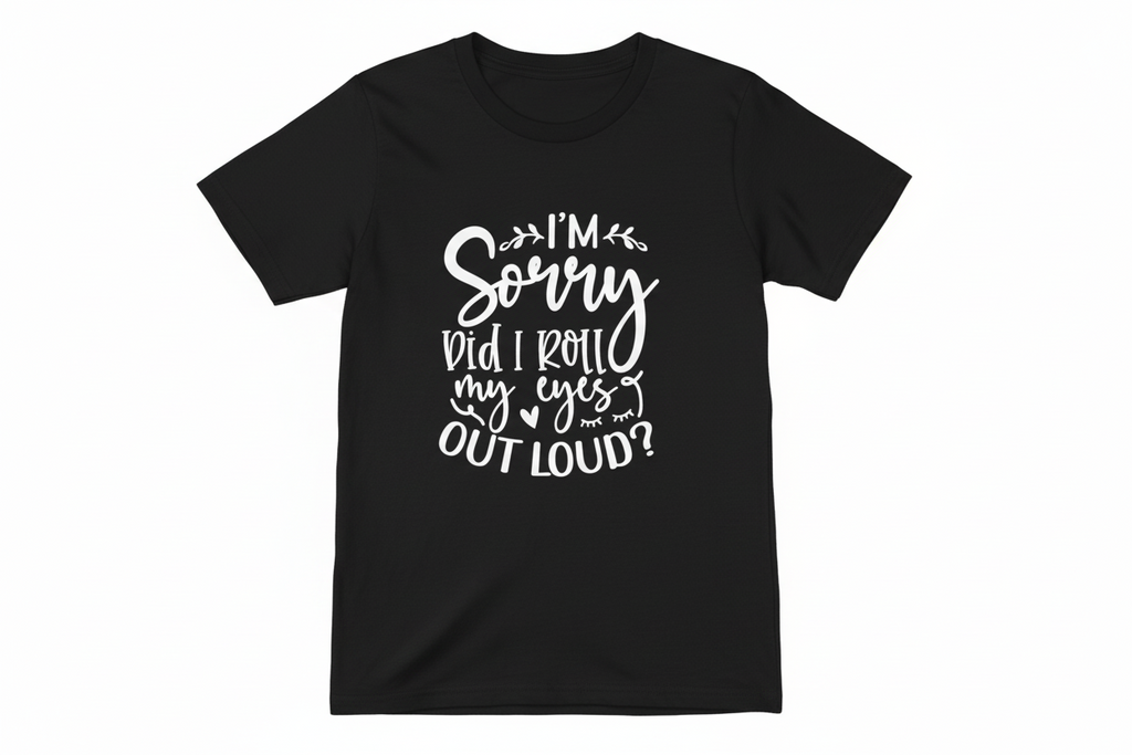 black t shirt with white text