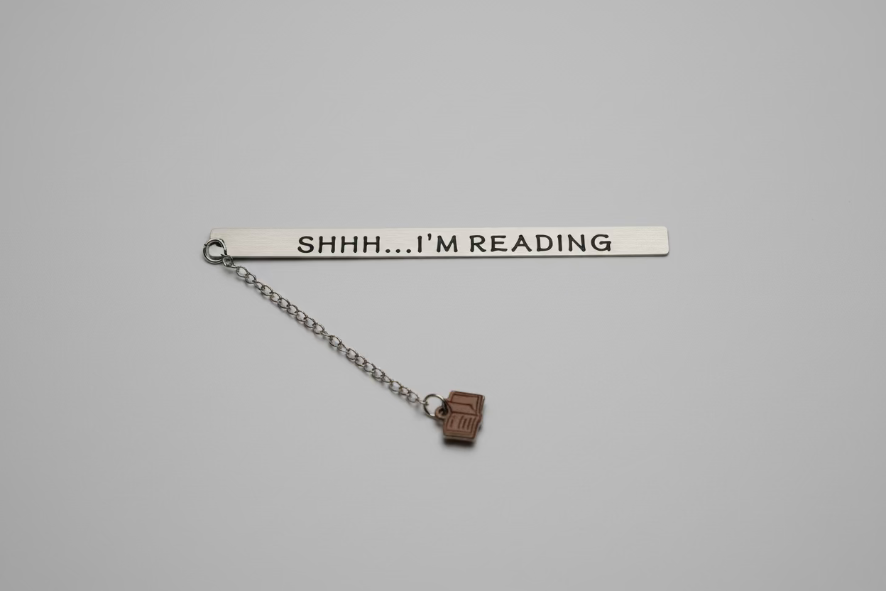 Decorative sign with 'SHHH... I'M READING' text on a white background