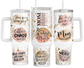 Three white tumblers with motivational quotes on a blurred background